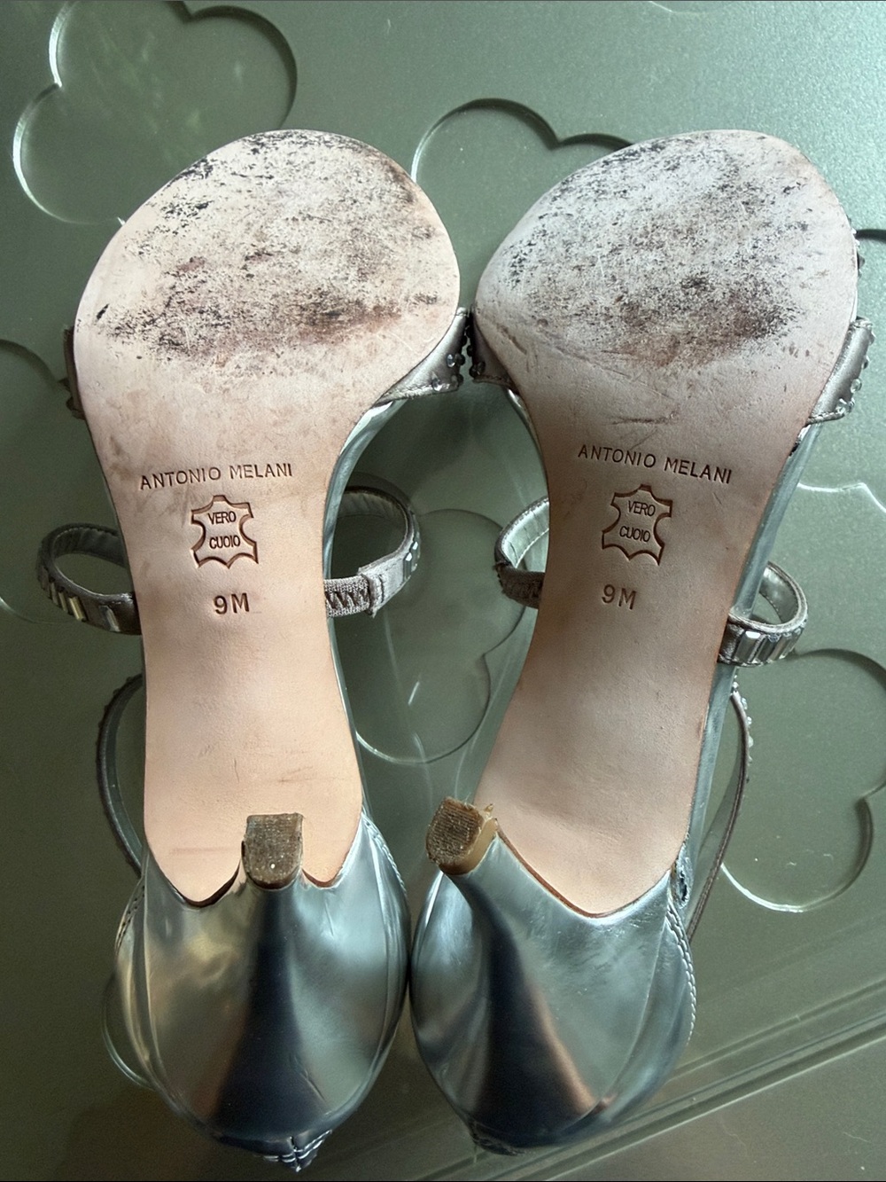 ANTONIO MELANI Tess Silver Rhinestone Strappy Heels Sandals Size 9M - Picture 12 of 15